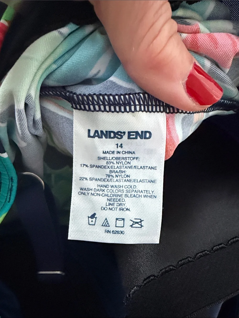 Lands' End Navy Floral Print Tankini Top Size 14 - Picture 3 of 3
